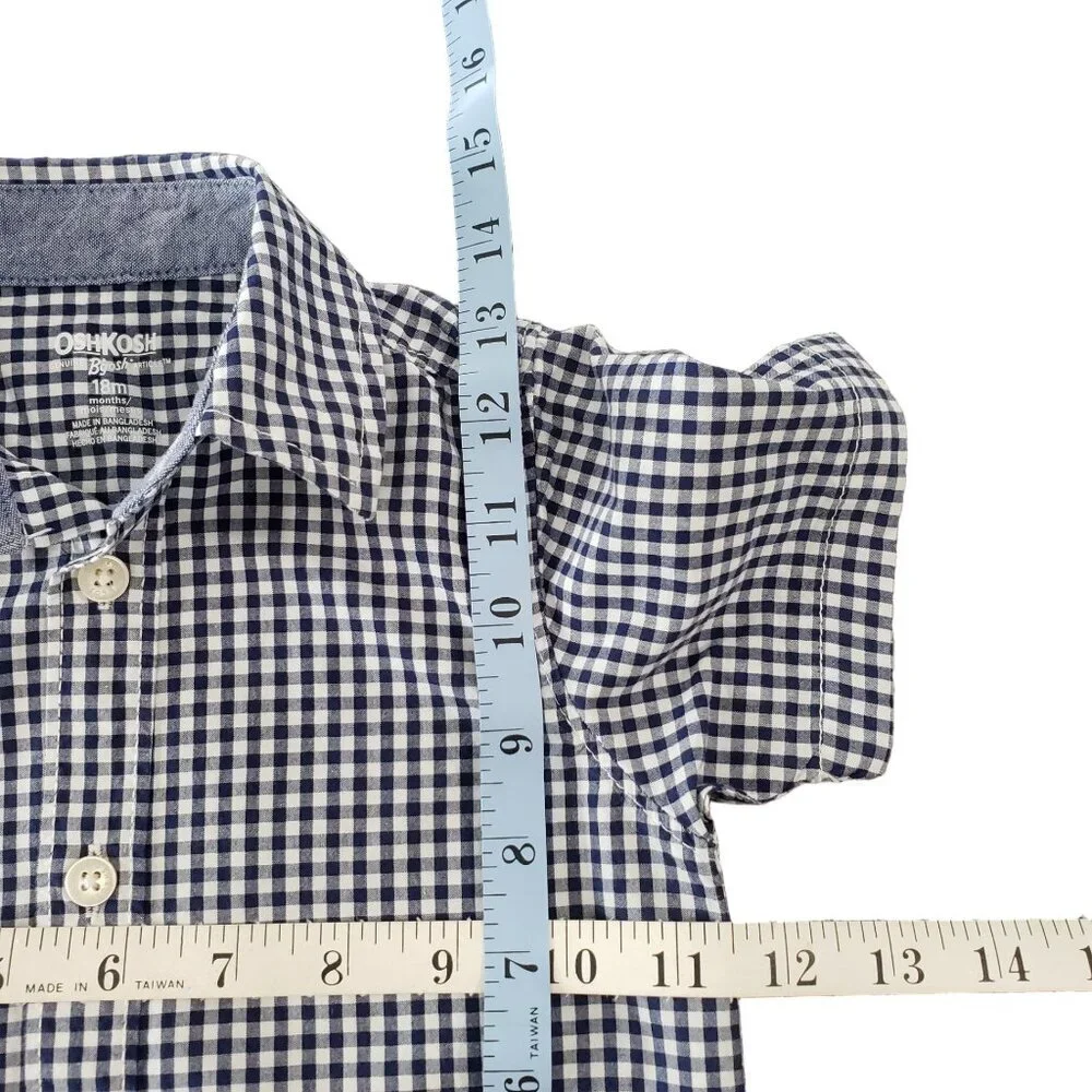 OshKosh Boys 18M Blue Gingham Button Up Shirt Short Sleeve